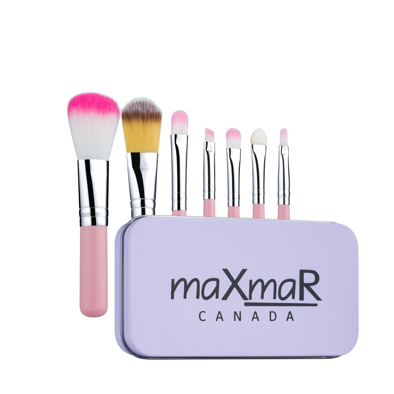 Набір пензлів для макіяжу MaXmaR PINK MB-210 у металевому футлярі 7 шт.
