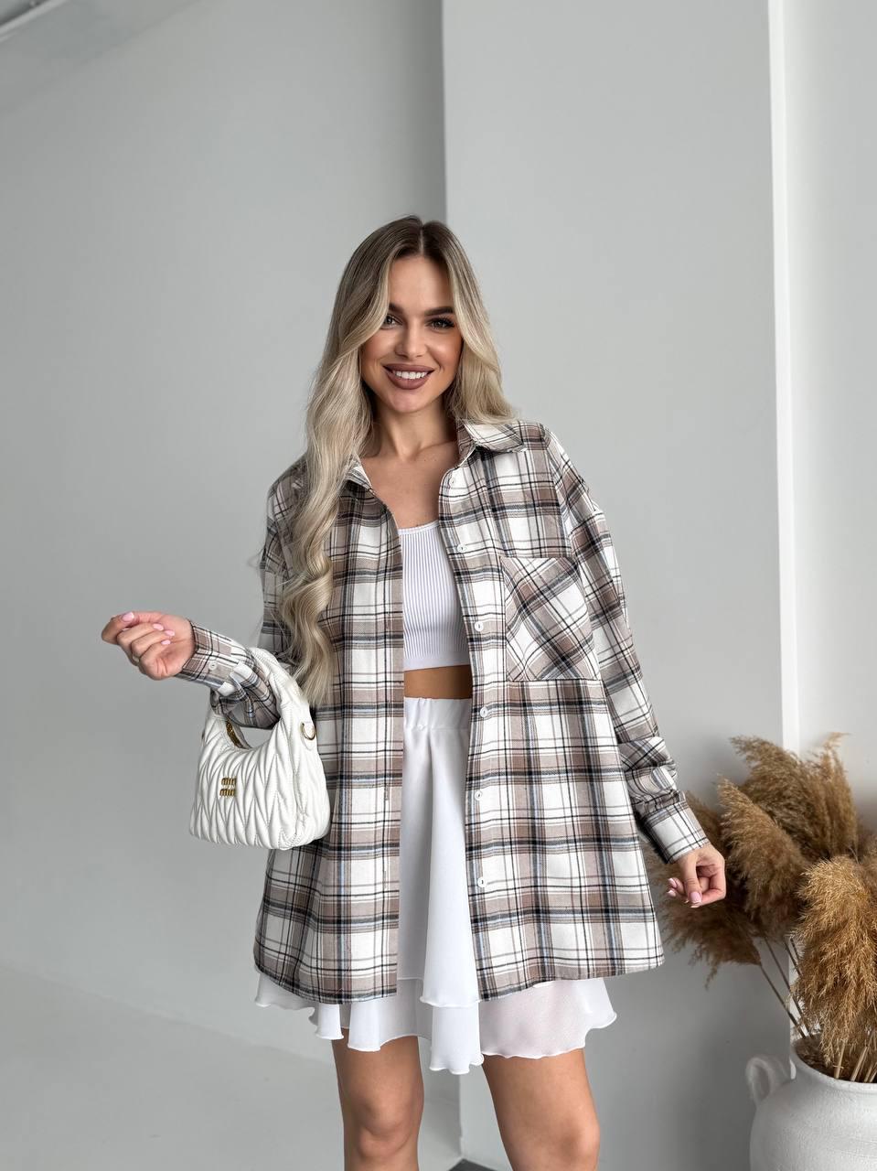 Рубашка женская фланелевая в клетку 32246 One Size Коричневый - фото 3