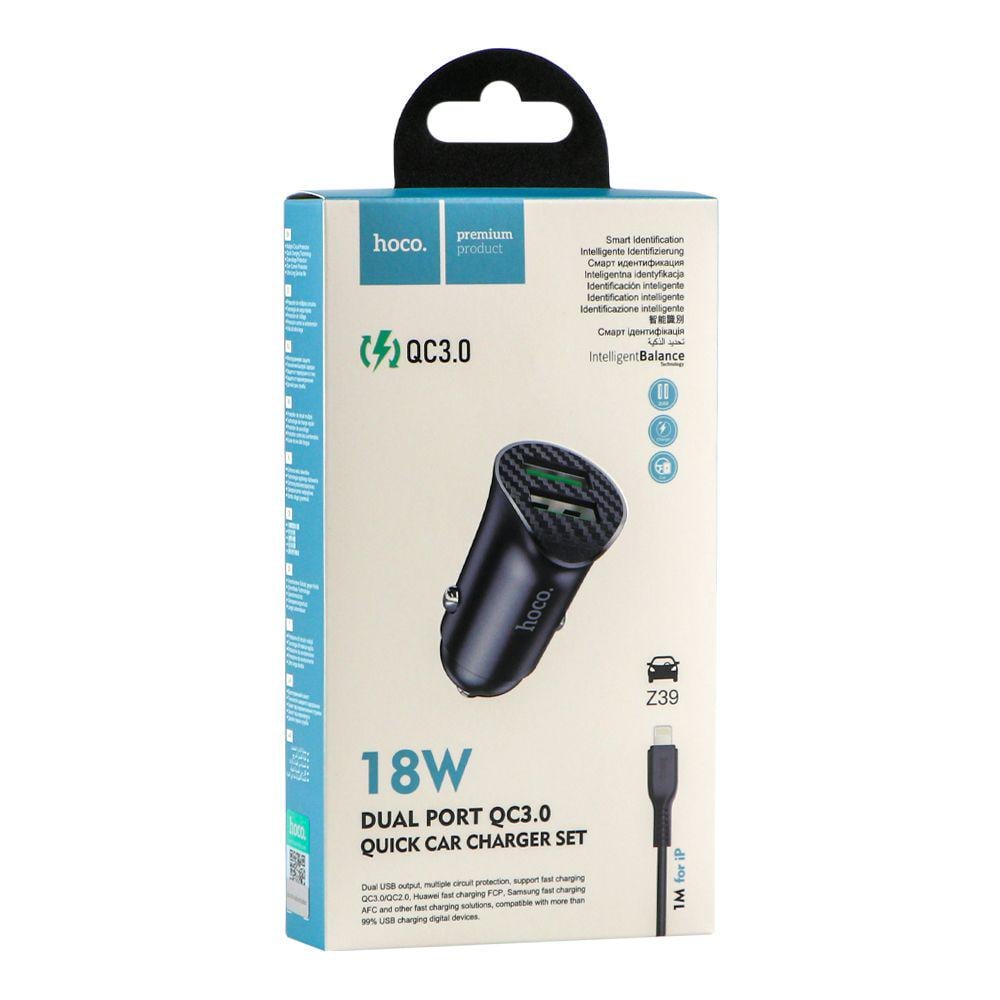 Зарядний пристрій автомобільний Hoco Z39 QC3.0 Lightning 2USB (00031005)