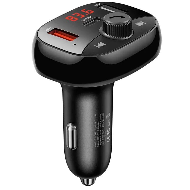 FM-модулятор Usams US-CC143 C25 50W 2A+C 3 Ports Digital Display Wireless Car FM Charger Black (60740-0616)