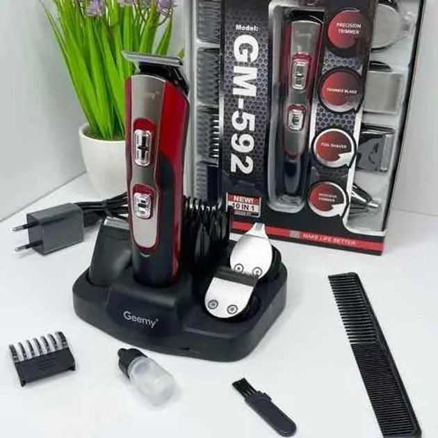 Машинка триммер аккумуляторная Geemy GM-592 10в1 для бороды/волос/носа/ушей Червной (ML-04764) - фото 2 Машинка триммер аккумуляторная Geemy GM-592 10в1 для бороды/волос/носа/ушей Червной (ML-04764) - фото 2