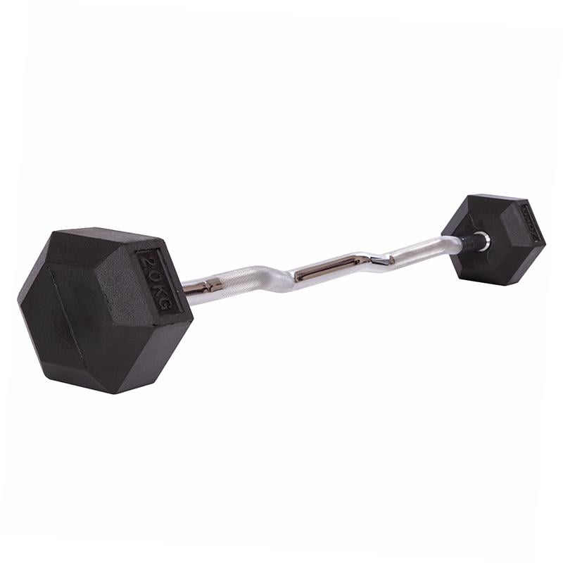 Штанга фиксированная изогнутая обрезиненная Rubber Hexagon Barbell Zelart TA-6231 20 кг Черный (58363128) - фото 1