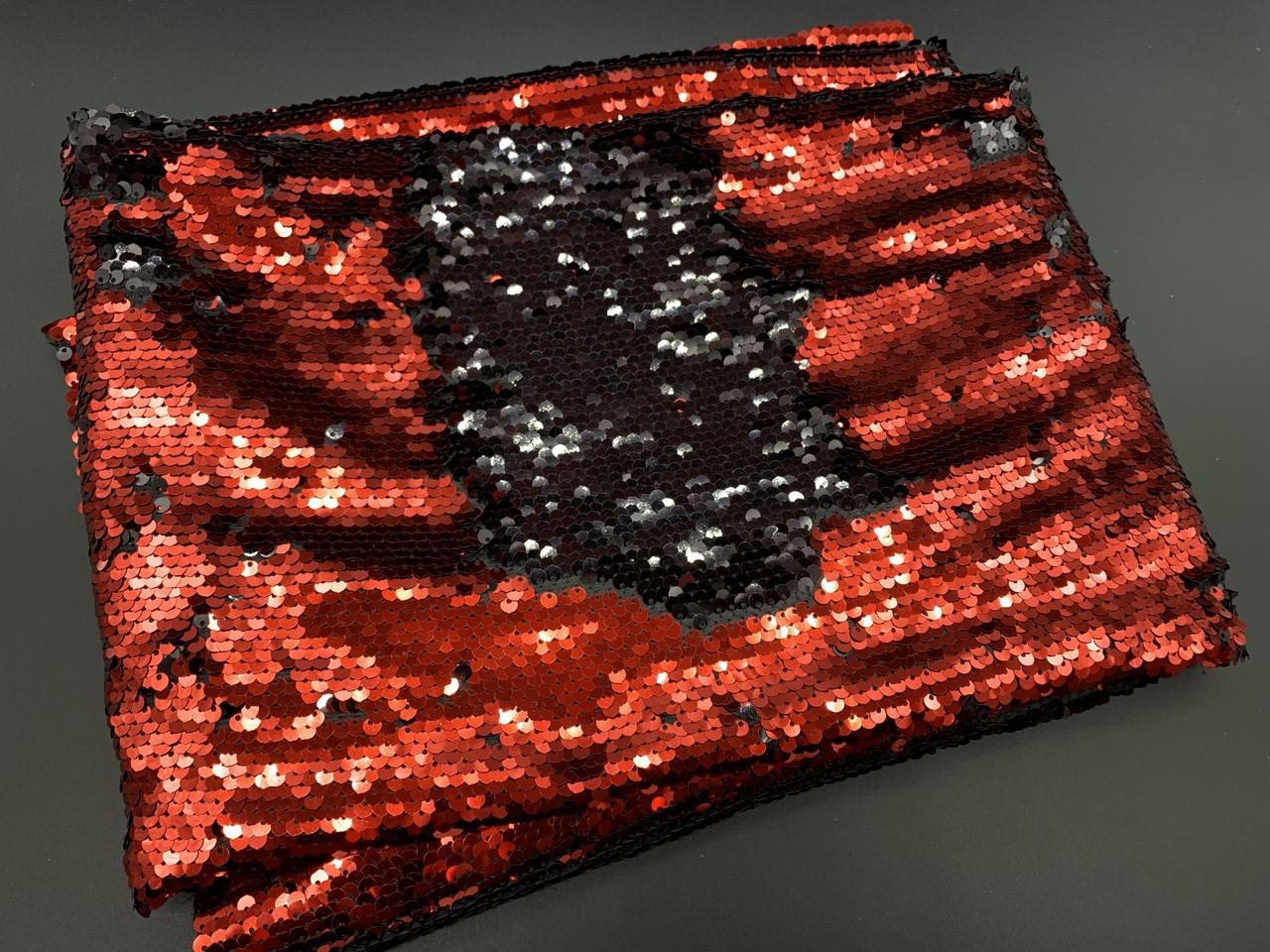 Ткань Пайетка перевертыш двухсторонняя 1 м Черно-красный (883855338)