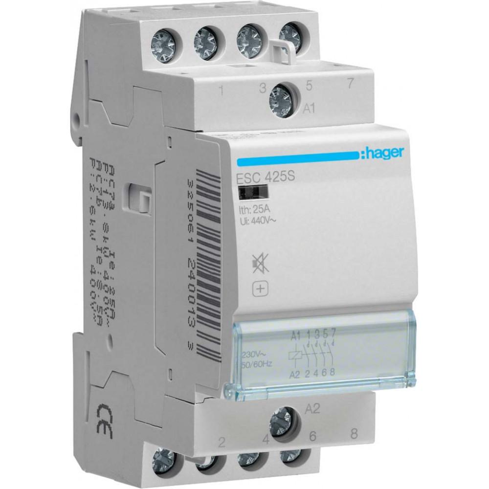 Контактор модульный бесшумный Hager ESC425S 25А 230 В AC 4НВ (00000045945)