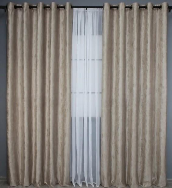 Шторы в гостиную/спальню на люверсах Афина 1,5x2,7 м 2 шт. Бежевый (1323ш 37-0089)