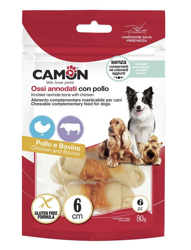 Лакомство для собак Camon Кость из говяжьей кожи обмотанная курицей 80 г Лакомство для собак Camon Кость из говяжьей кожи обмотанная курицей 80 г