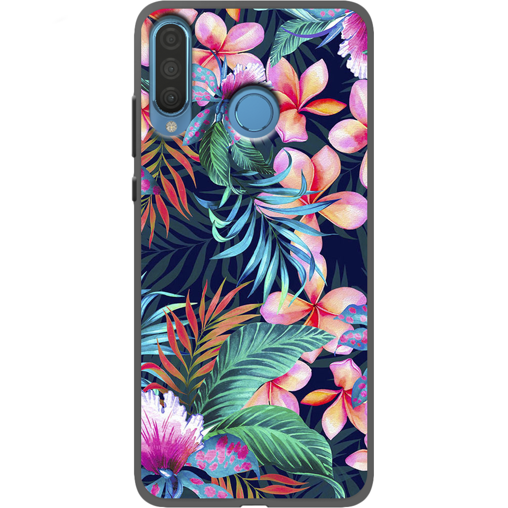 Чехол Boxface Huawei P30 Lite flowers in the tropics Черный силикон (36871-up1971-37511)