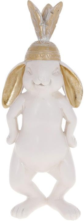 Декоративная статуэтка Кролик в индейской шапке 11х9х29 см полистоун Белый с золотом (BD-SG37-890)