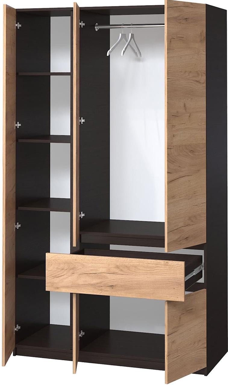 Шкаф для одежды без ручек с полками и ящиком из ЛДСП 1221х2000х520 мм Венге магия/крафт золотой (20484) - фото 2 Шкаф для одежды без ручек с полками и ящиком из ЛДСП 1221х2000х520 мм Венге магия/крафт золотой (20484) - фото 2