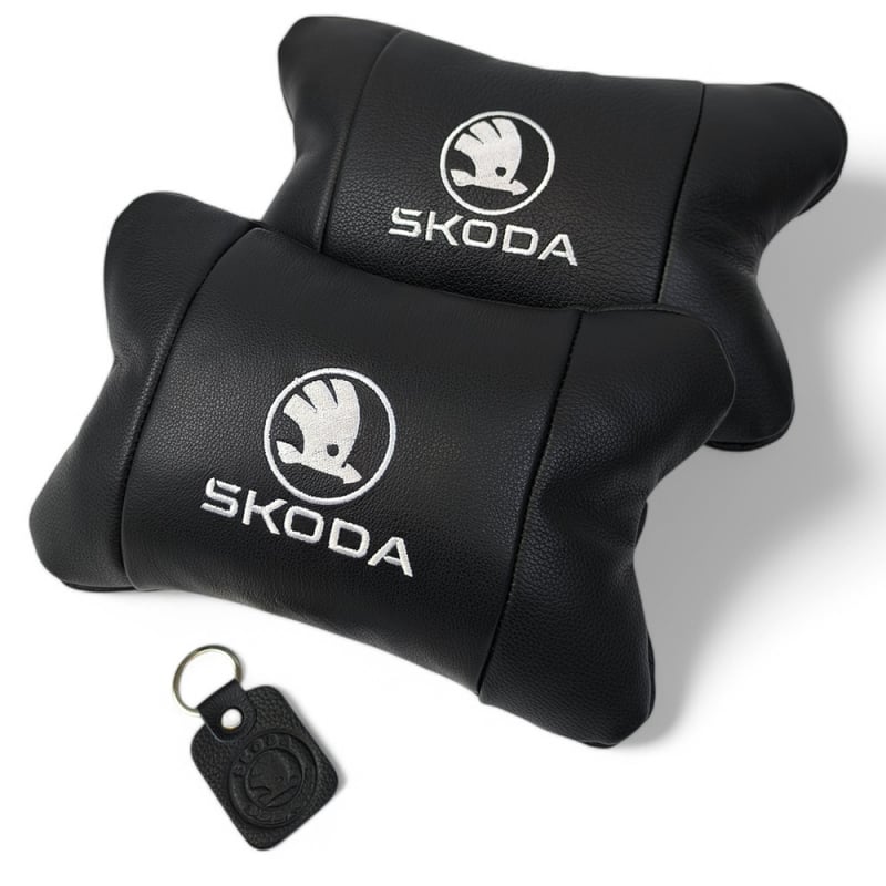 Подушка автомобильная Skoda 7489 на подголовник кожа 2 шт. Black (36226884)