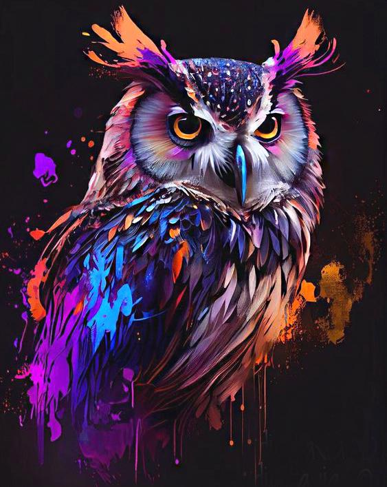 Алмазная мозаика MY-Art Разноцветная сова на подрамнике круглые алмазы 40х50 см (AR-3337)