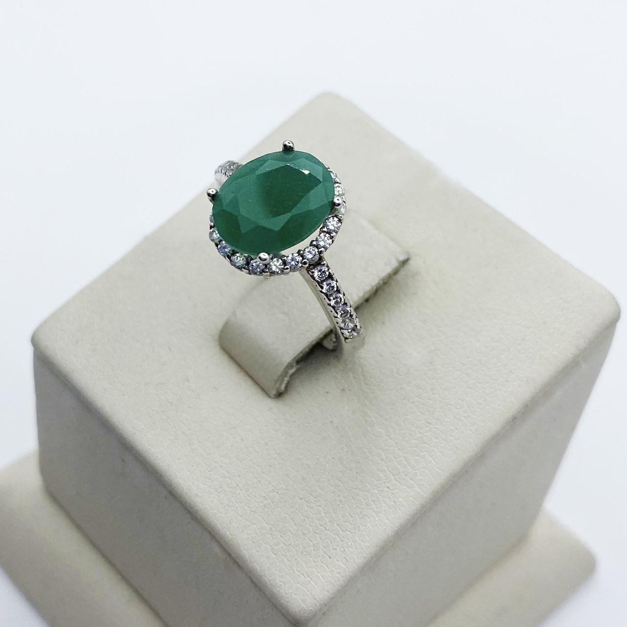 Кольцо серебряное с зеленым агатом р. 17 2,95 г (1994441075)