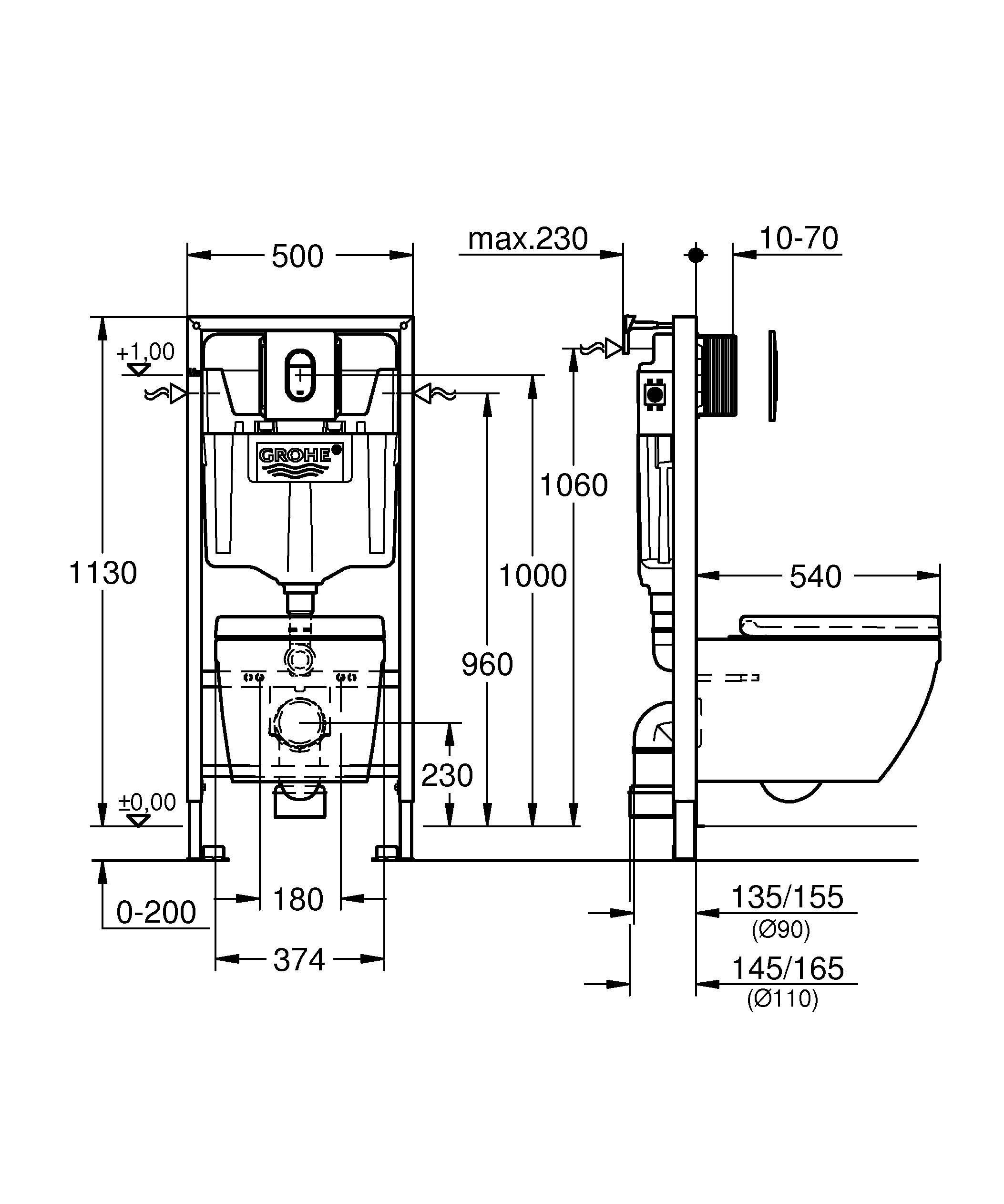 Комплект инсталляции Grohe QuickFix Solido 39536000 с унитазом кнопка Хром (147284) - фото 2