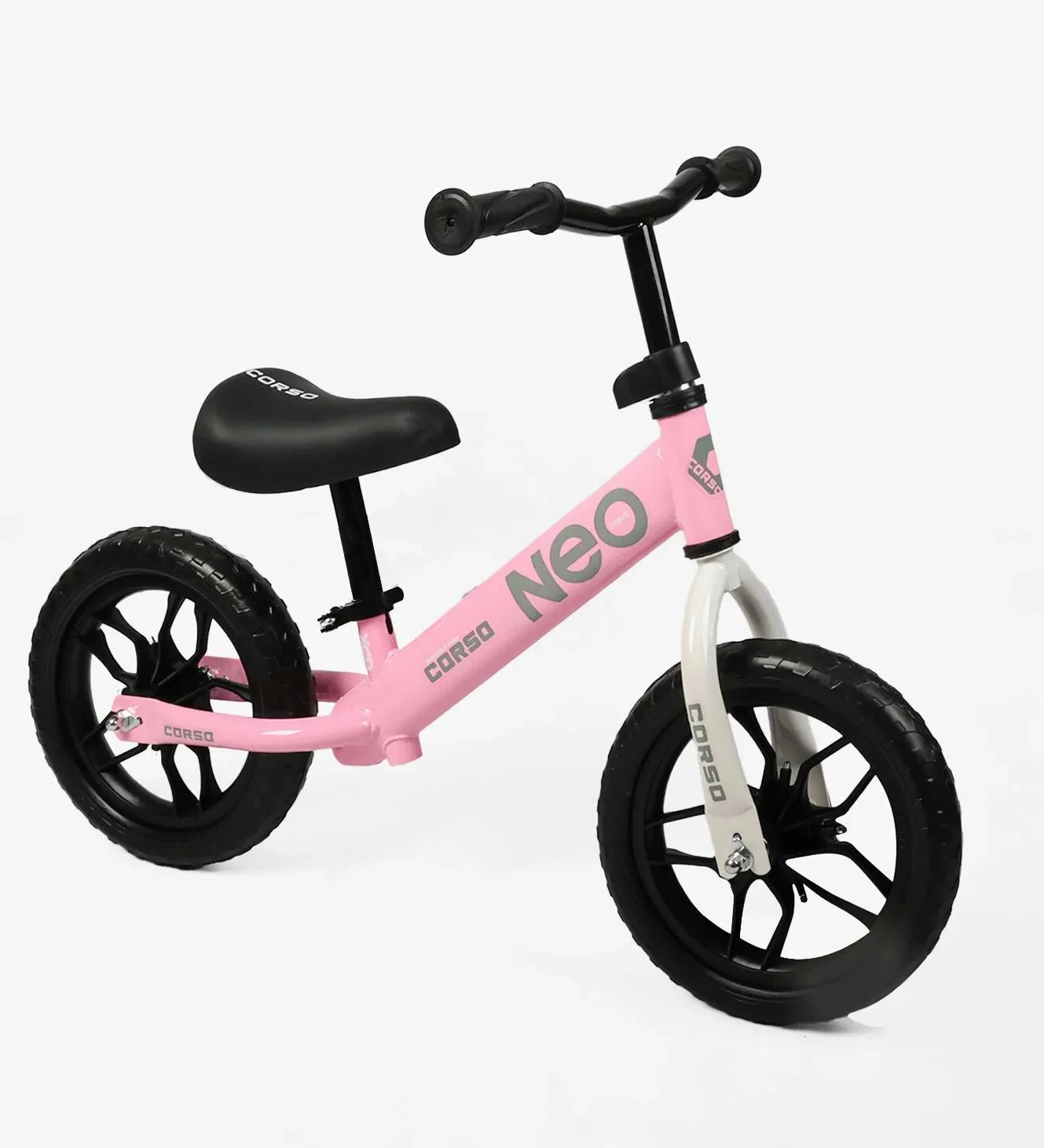 Беговел Corso Neo стальная рама колеса 12" подставка для ног Розовый (EN-51699)
