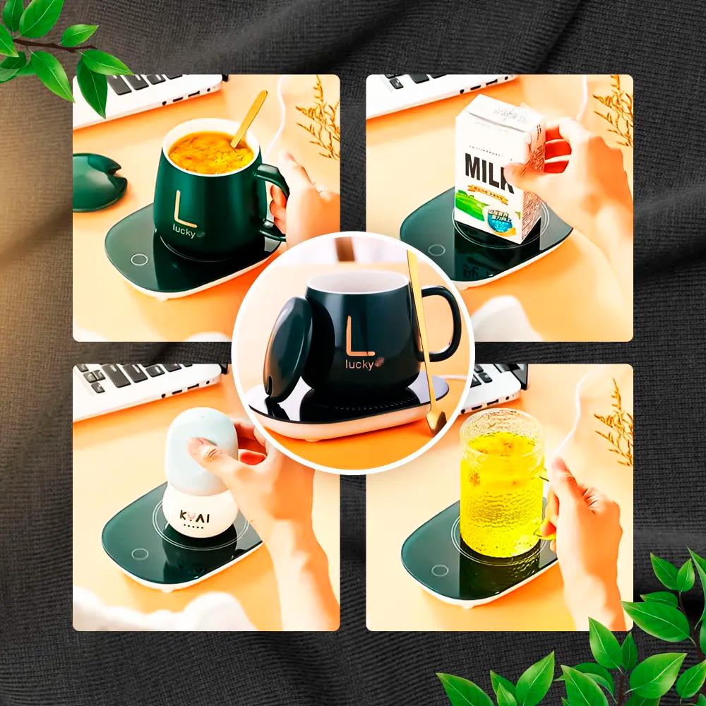 Чашка с подогревом на подставке Lucky керамическая с ложкой 400 мл Green (451864238) - фото 5