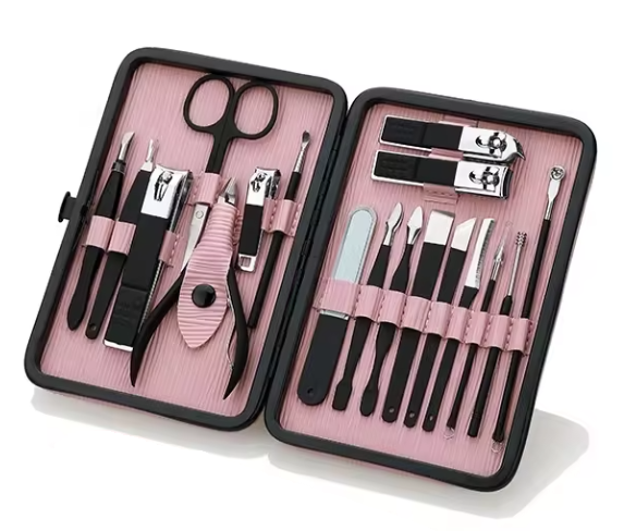 Набір для манікюру та педикюру Kit&Manicure Set з нержавіючої сталі 18 предметів Pink
