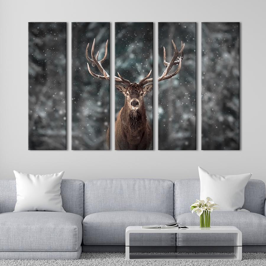 Модульна картина із 5 частин на холсті інтер'єрна картина Олені з шикарними рогами 155x95 см (178-51)