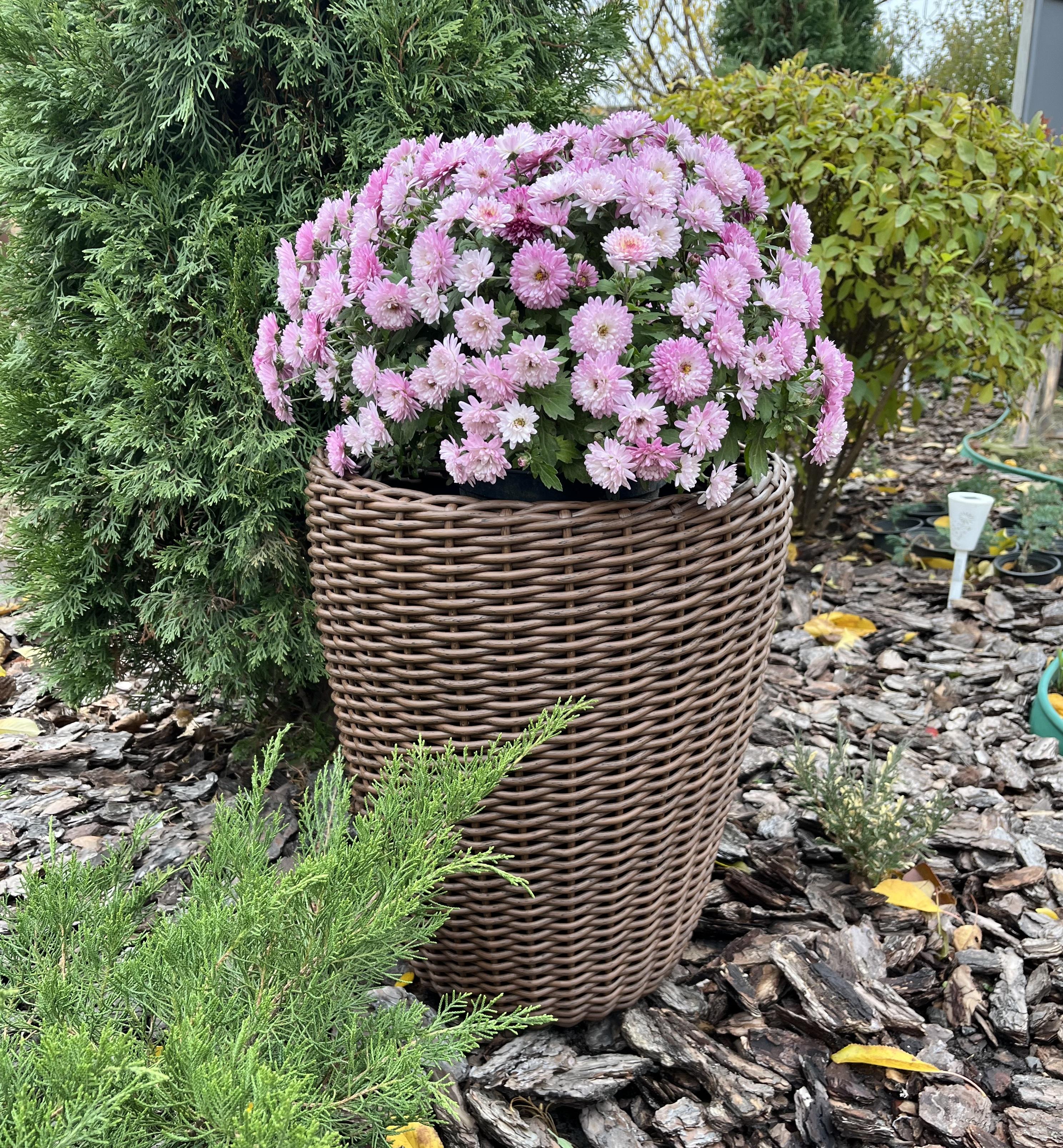 Кашпо для квітів конус зі штучного ротанга 20 л Темне дерево (29881034)