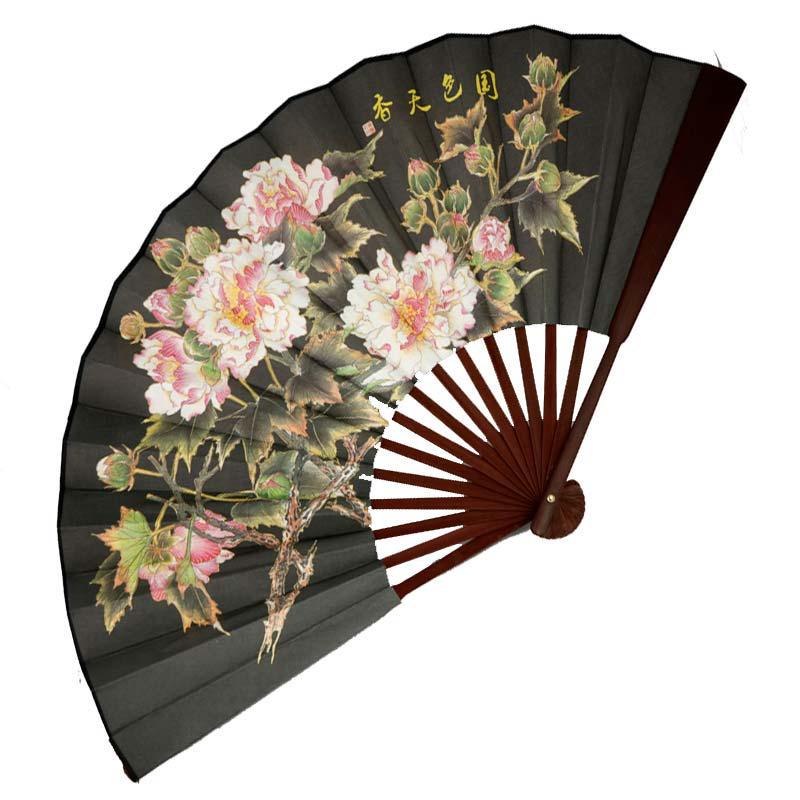 Веер двухсторонний Пионы 33х58 см Черный (4608a)