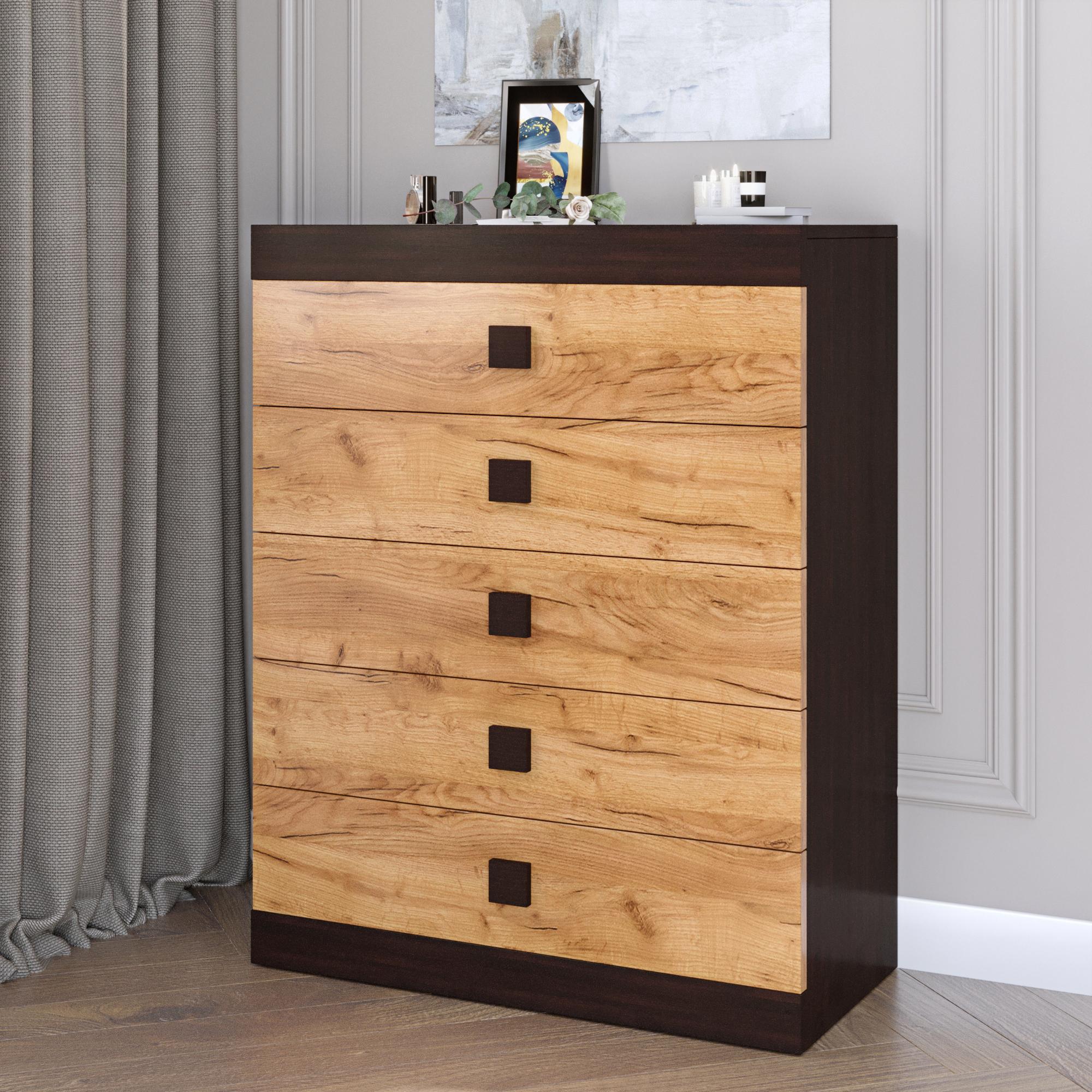 Комод высокий Эверест на 5 ящиков Соната-2 80х38х101 см Золотой - фото 1 Комод высокий Эверест на 5 ящиков Соната-2 80х38х101 см Золотой - фото 1