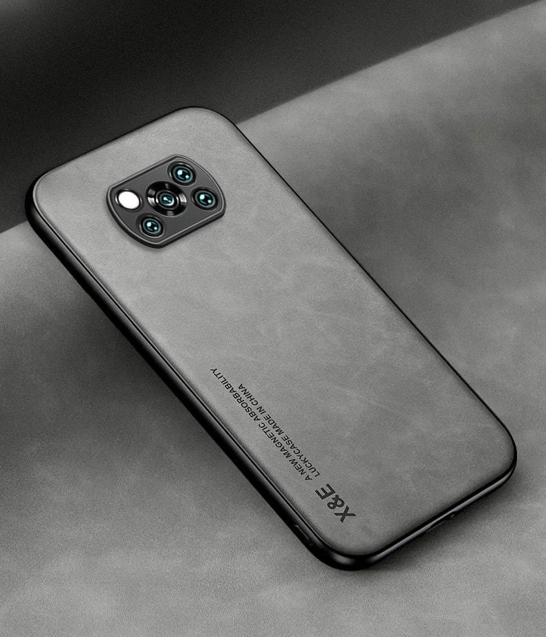 Кожаный чехол XnE Xiaomi Poco X3 с металлической вставкой Grey (34266-33)
