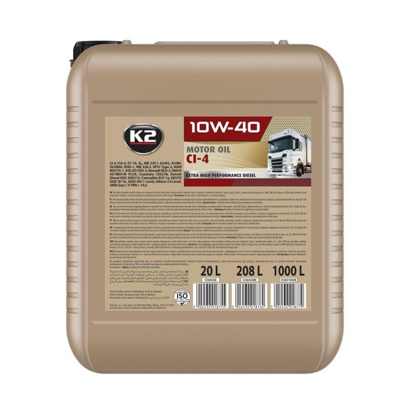 Олива моторна K2 CI-4 10W-40 20л