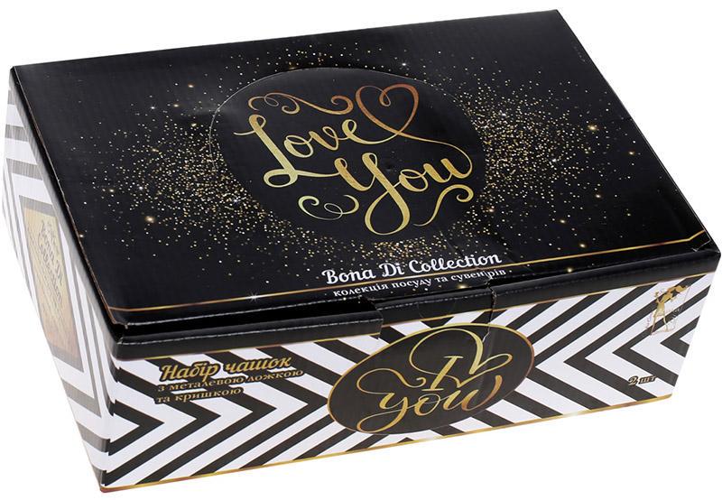 Набір порцелянових кружок Love You з кришкою та ложкою 380 мл 2 шт. - фото 5 Набір порцелянових кружок Love You з кришкою та ложкою 380 мл 2 шт. - фото 5