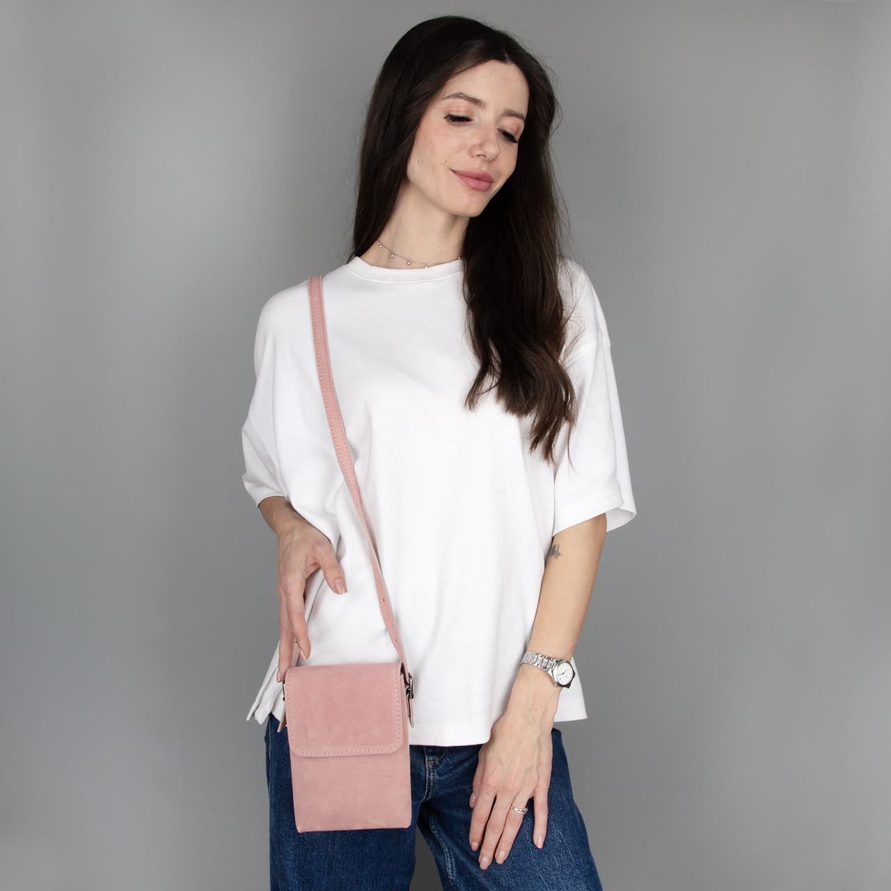 Сумка для телефону жіноча замшева Virginia Conti 03804 Пудровий (2629218009) - фото 2 Сумка для телефону жіноча замшева Virginia Conti 03804 Пудровий (2629218009) - фото 2