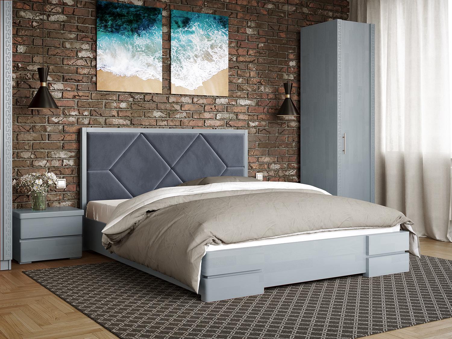 Кровать деревянная двухспальная Arbor Магнолия 160х200 см с мягкой спинкой Серый