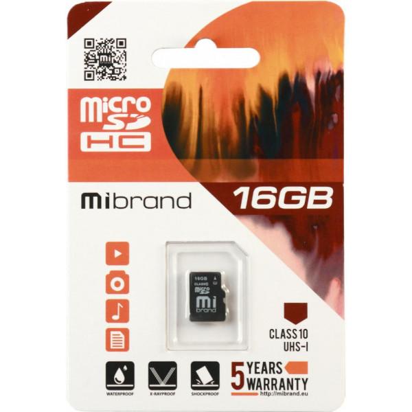 Карта пам'яті Mibrand MicroSDHC 16GB UHS-I Class 10 (card only) (MICDHU1/16GB)