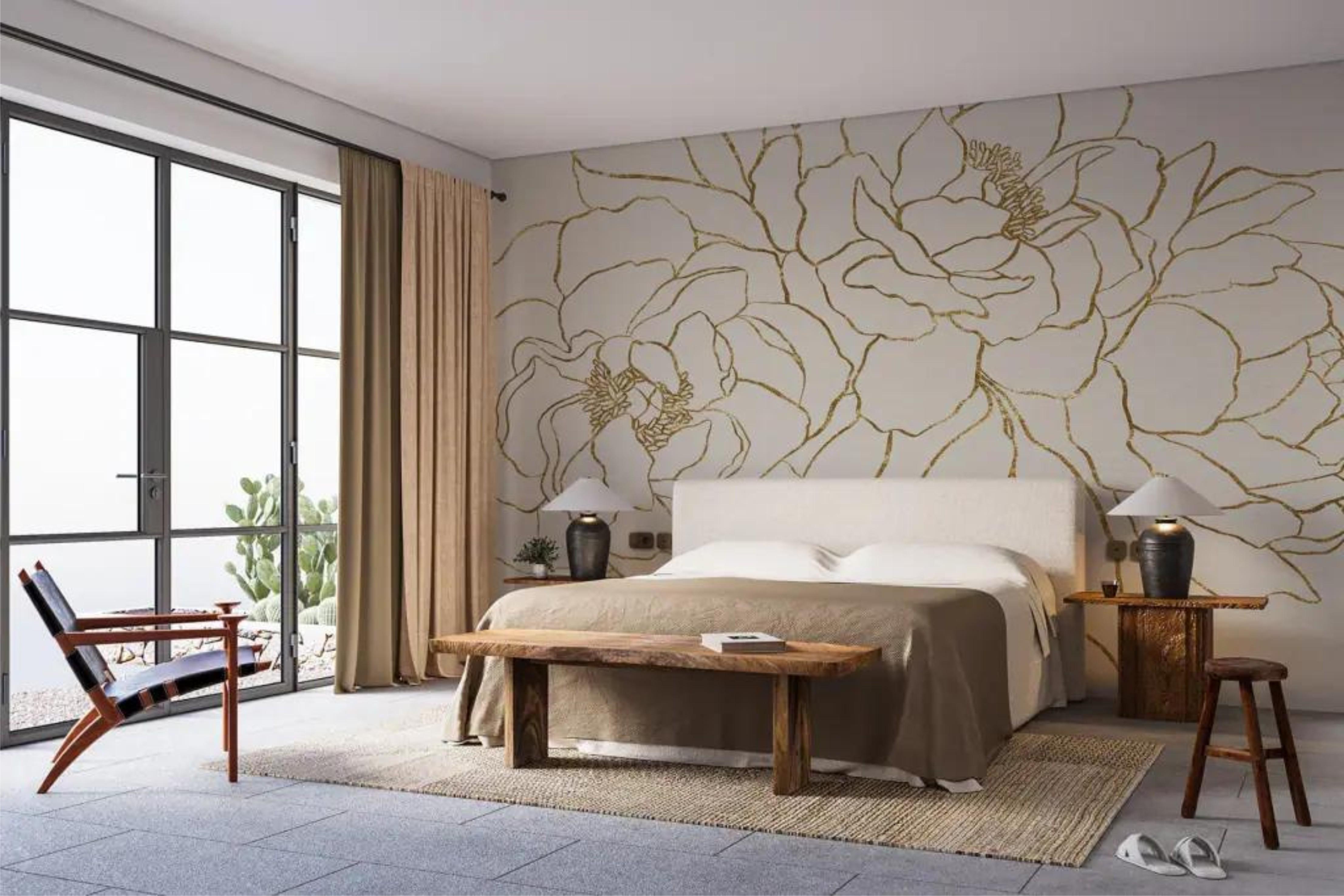 Фотообои Контур цветов Золотые (000214)