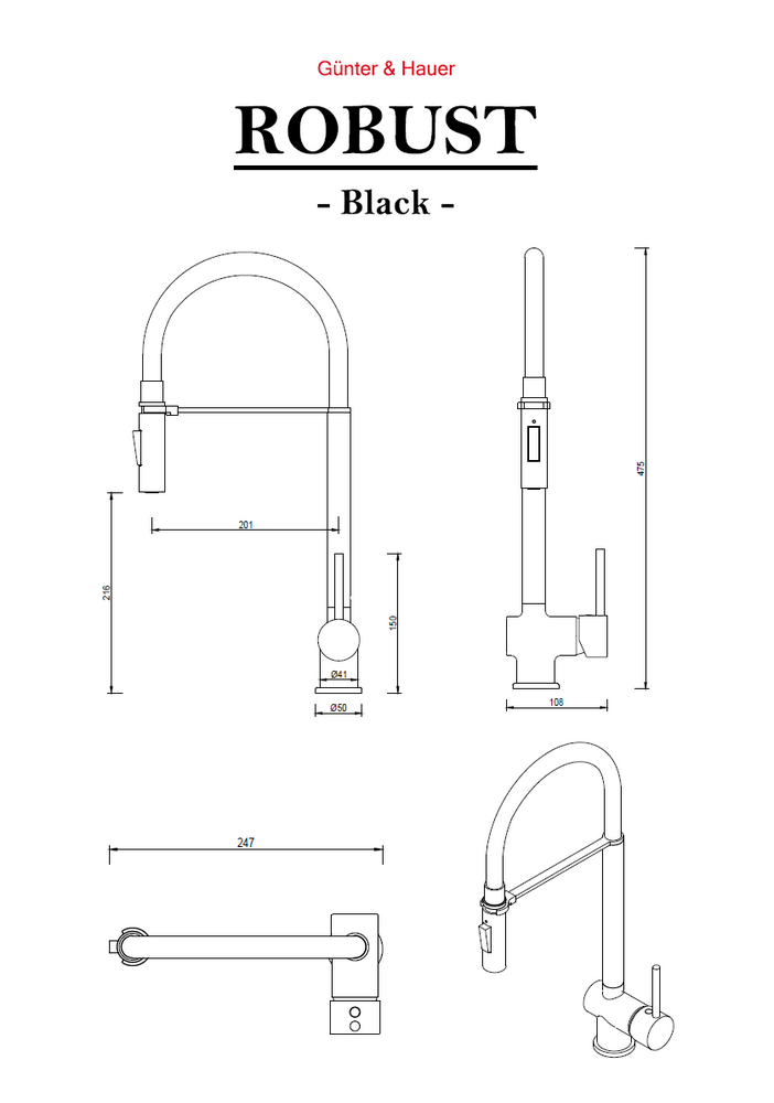 Змішувач кухонний Gunter&Hauer ROBUST Black (7148) - фото 7