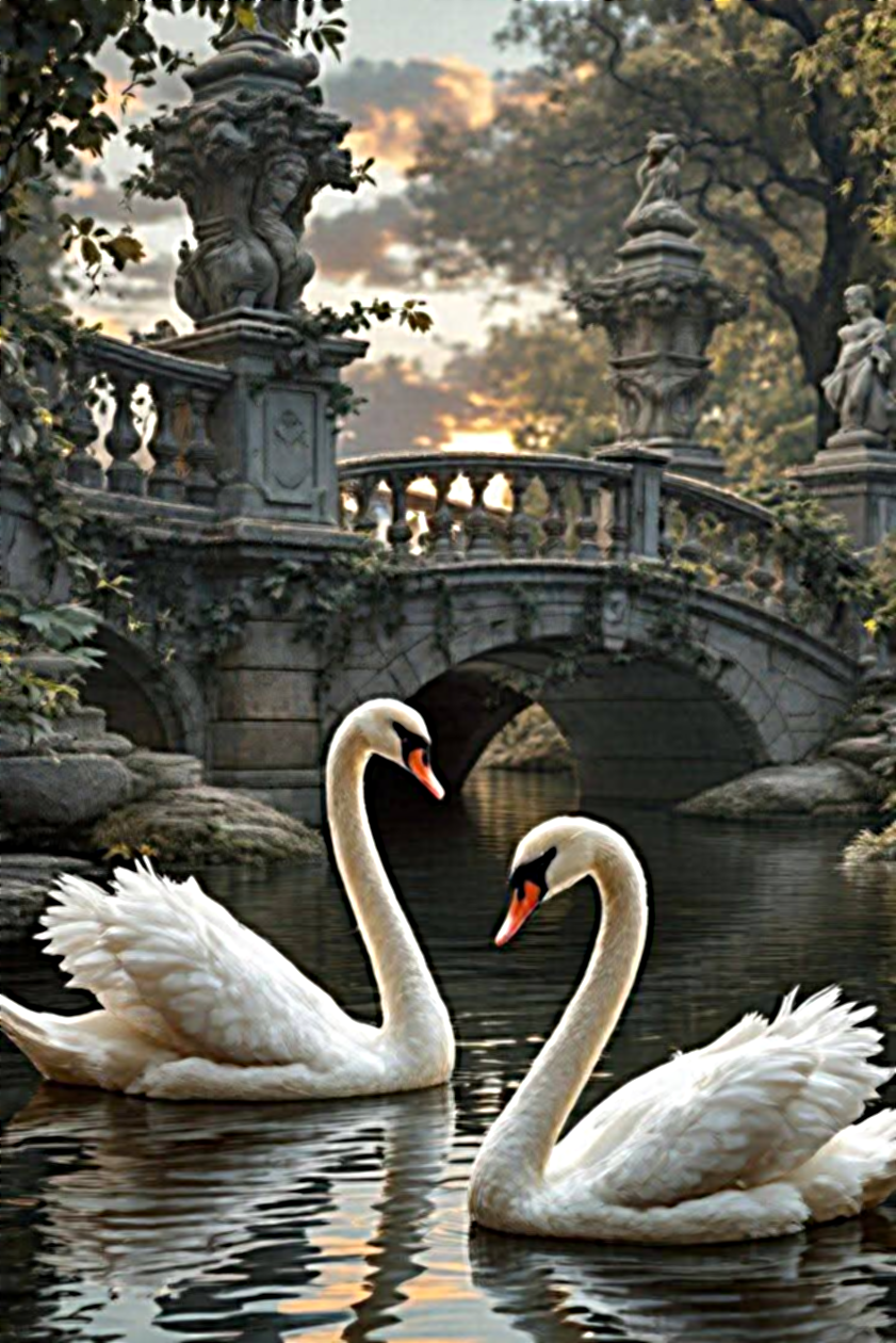 Алмазна мозаїка Пара лебедів повна викладка квадратні камені без підрамника 40х60 см