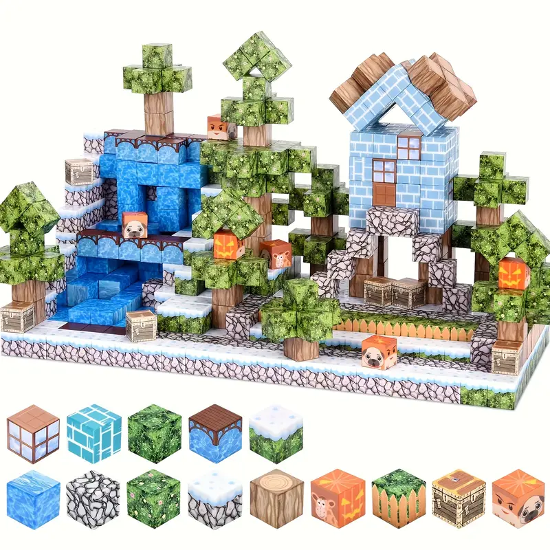 Конструктор магнитный Minecraft Поселок 100 шт. (2698857119) - фото 1