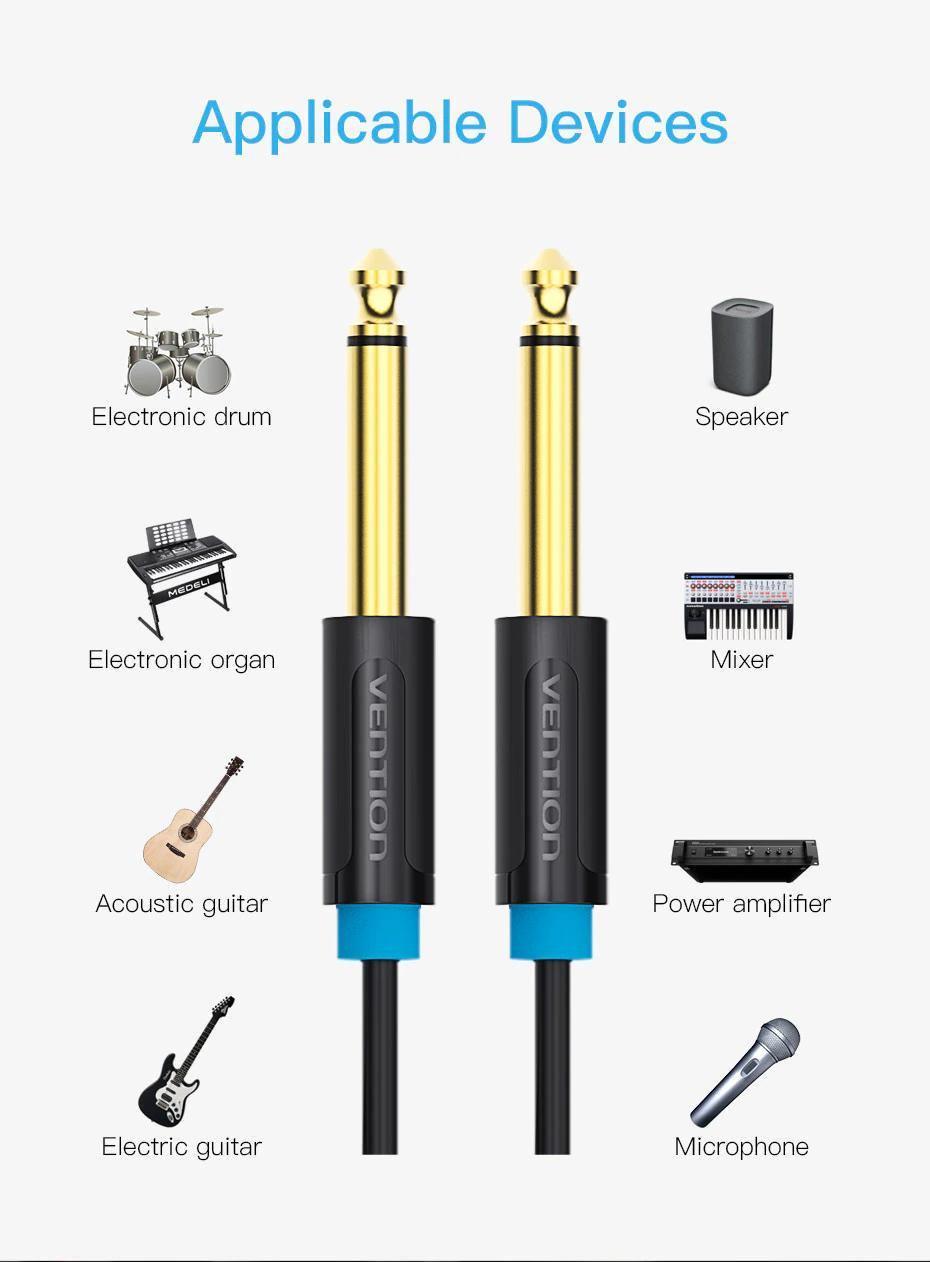 Кабель Vention 6.5 мм Jack-6.5 мм Jack HiFi стерео 6.35 мм AUX TS 10 м Чорний (BAABL) - фото 7 Кабель Vention 6.5 мм Jack-6.5 мм Jack HiFi стерео 6.35 мм AUX TS 10 м Чорний (BAABL) - фото 7