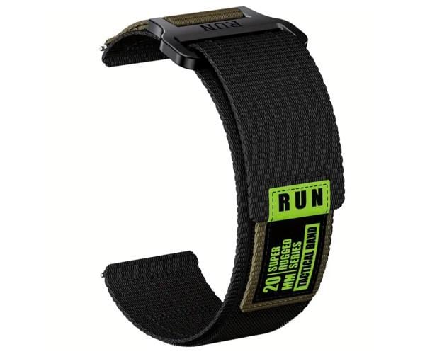 Ремінець Nylon Run для смарт-годинника Garmin Venu 2 Plus/Epix Pro Gen 2 42 мм з універсальним кріпленням 20 мм Чорний із зеленим