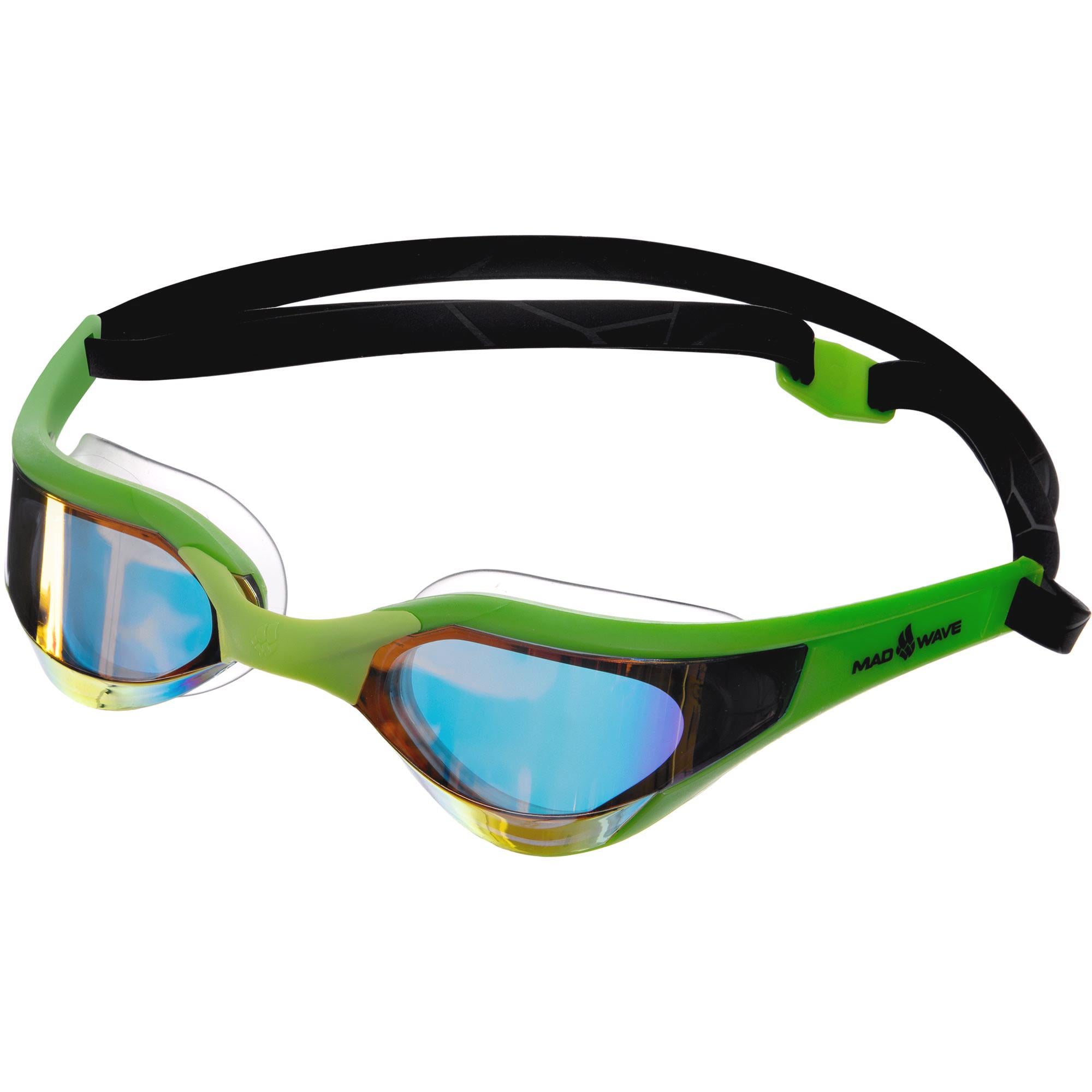 Очки для плавания взрослые MadWave RAZOR Rainbow M042703 радужные линзы Зелено-черный (M042703_Зеленый-черный)