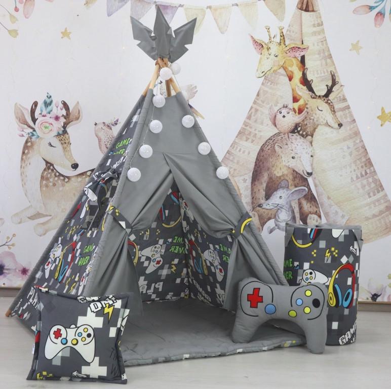 Вігвам для дітей Playsation графіт з матрацом і подушками з кошиком для білизни - фото 2 Вігвам для дітей Playsation графіт з матрацом і подушками з кошиком для білизни - фото 2