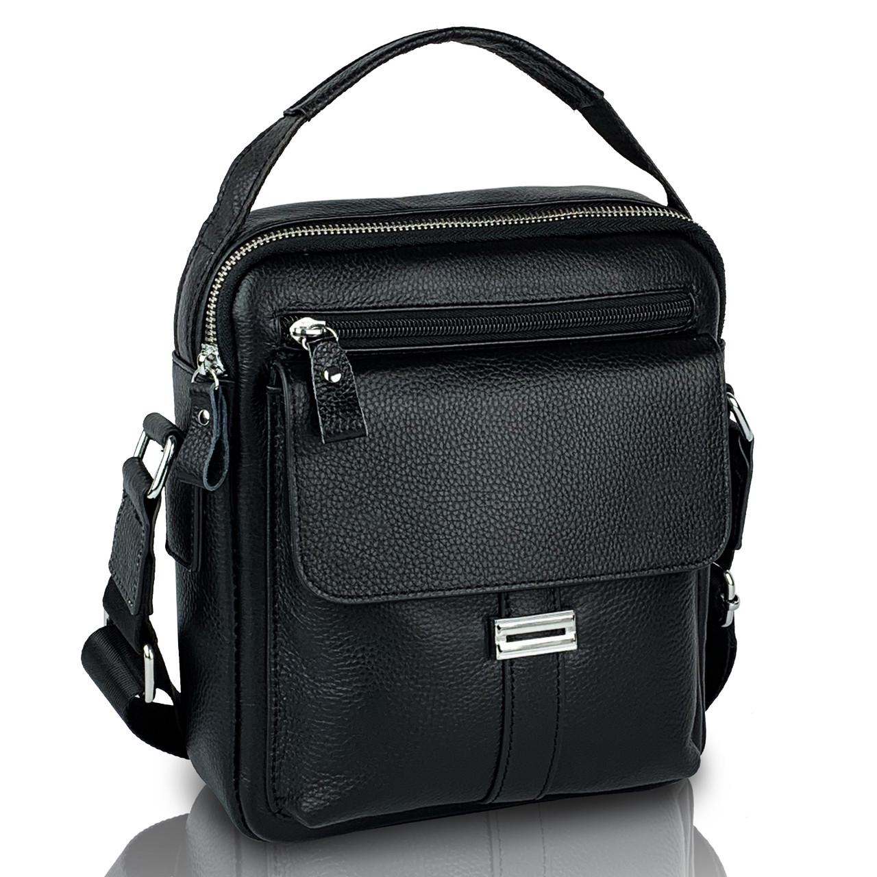 Мужская сумка-мессенджер Tiding Bag на одно отделение из натуральной кожи Черный (80103-37)
