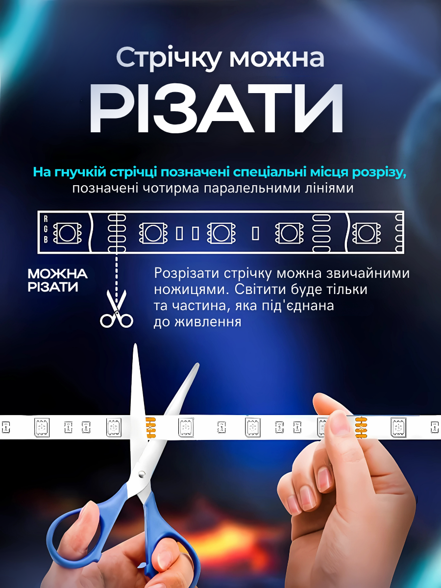 Смарт-стрічка RGB 5050 розумна вологозахищена світлодіодна 5 м (1642786810) - фото 2 Смарт-стрічка RGB 5050 розумна вологозахищена світлодіодна 5 м (1642786810) - фото 2