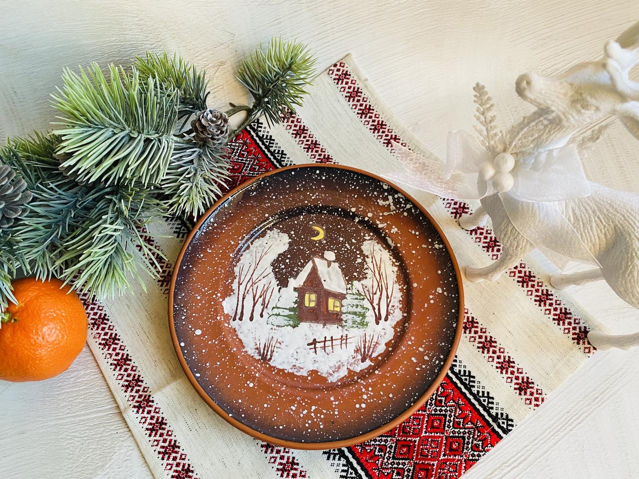 Тарілка глиняна порційна Різдвяна Зима d 20 см з ручним розписом - фото 7 Тарілка глиняна порційна Різдвяна Зима d 20 см з ручним розписом - фото 7