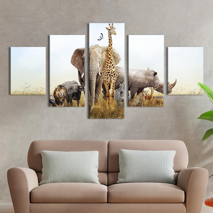 Модульная картина из 5 частей на холсте интерьерная картина Удивительное разнообразие животных 162x80 см (174-52)