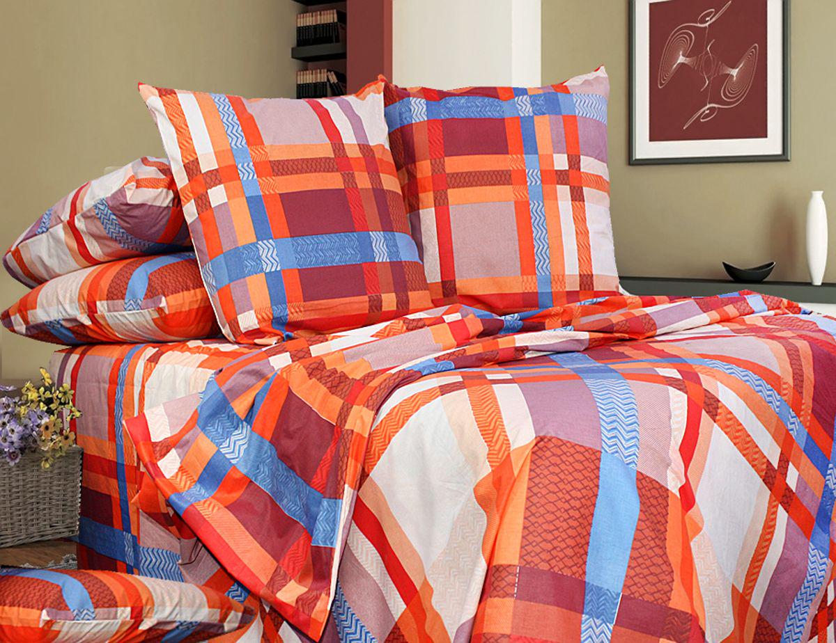 Комплект постельного белья семейный Еней-плюс Р0066 Красный/Бежевый