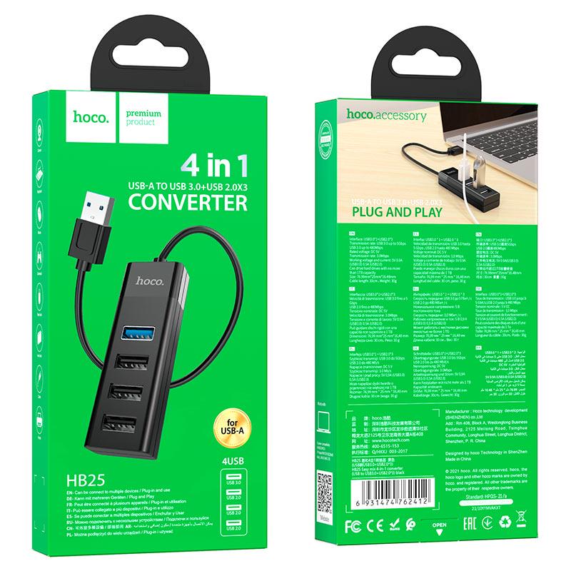 Хаб-USB Hoco Easy mix converter HB25 3.0х1 2.0х3 Black - фото 7