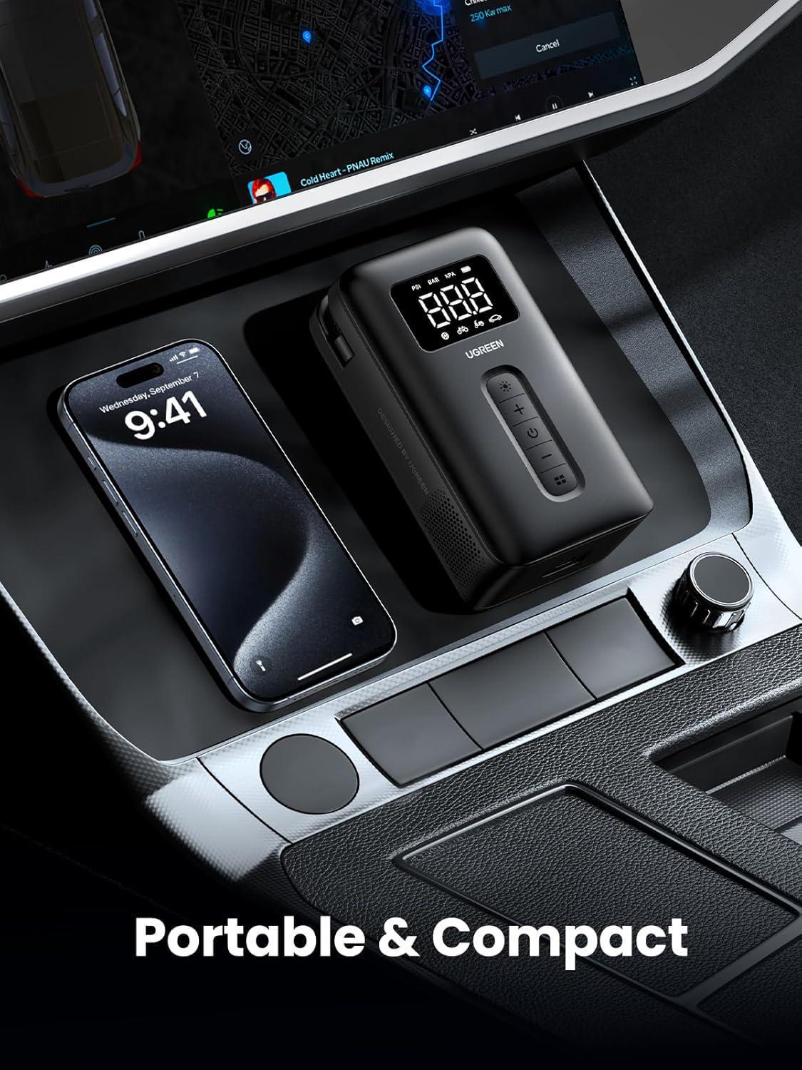 Насос автомобільний бездротовий UGREEN 150PSI з автоматичним вимкненням 2X 2500mAh Чорний (15951) - фото 4