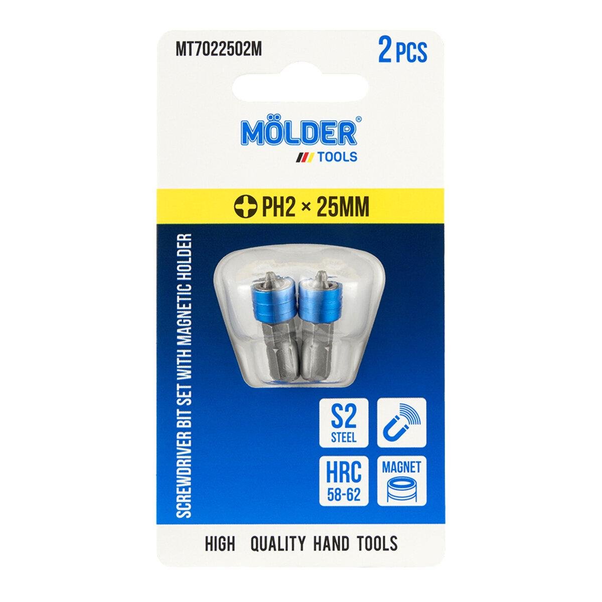 Набор битов Molder с магнитным держателем PH2x25 мм 2 шт. Набор битов Molder с магнитным держателем PH2x25 мм 2 шт.