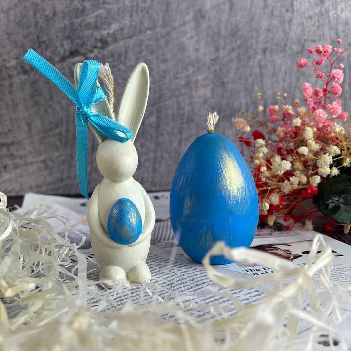 Набор восковых свечей Зайчик с яйцом Голубой (1423_7-163)