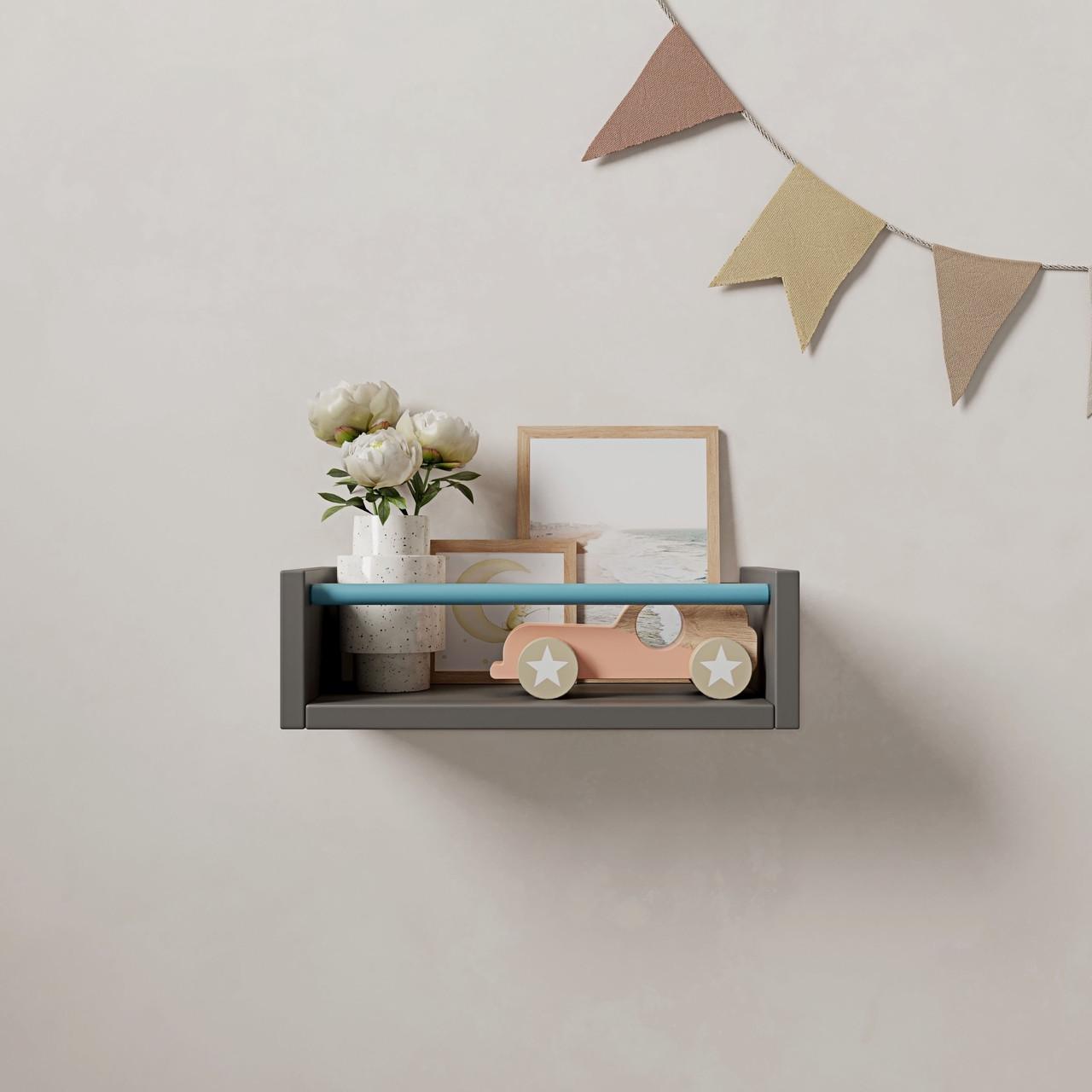 Полка настенная DNP-1 для книг детская с нагелем 318х150х100 мм Антрацит/Синий (22101199)