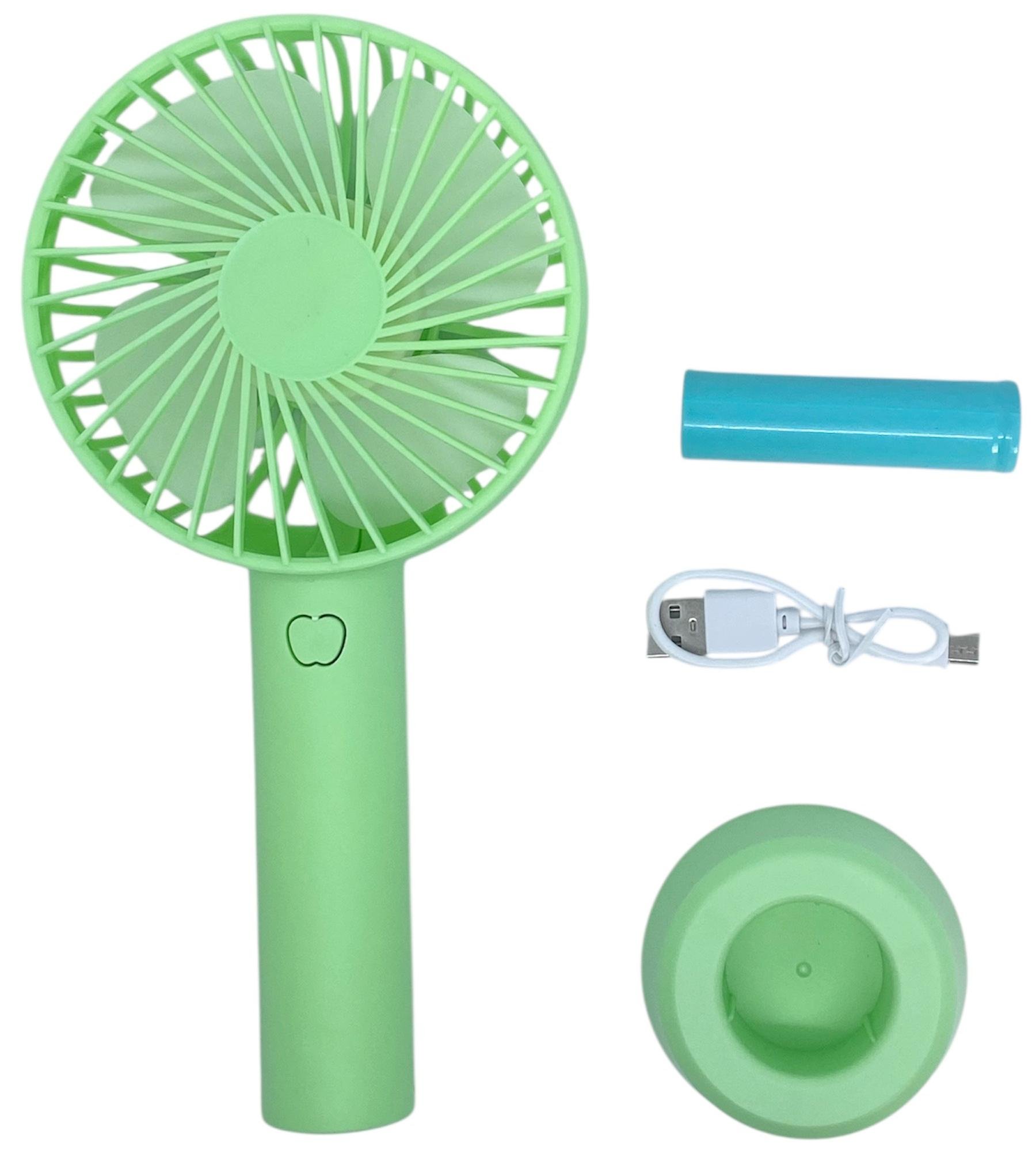 Вентилятор на аккумуляторе ручной с подставкой портативный зарядка от USВ 3 режима Салатовый