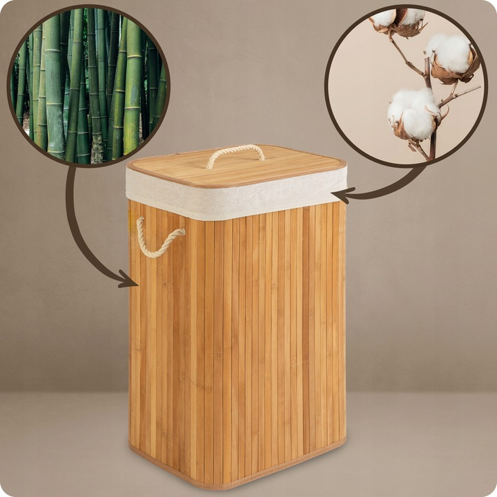 Кошик для білизни бамбуковий Massido 1 відділення знімна вкладка 72 л 61х42х32 см Бежевий - фото 4